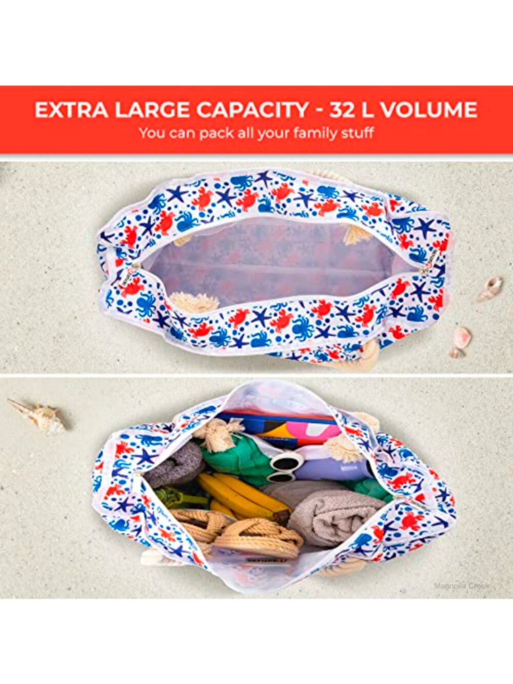 Water-Repellent Large Beach Tote Bag with Pockets & Airtight Pouch - Picture 5 of 6